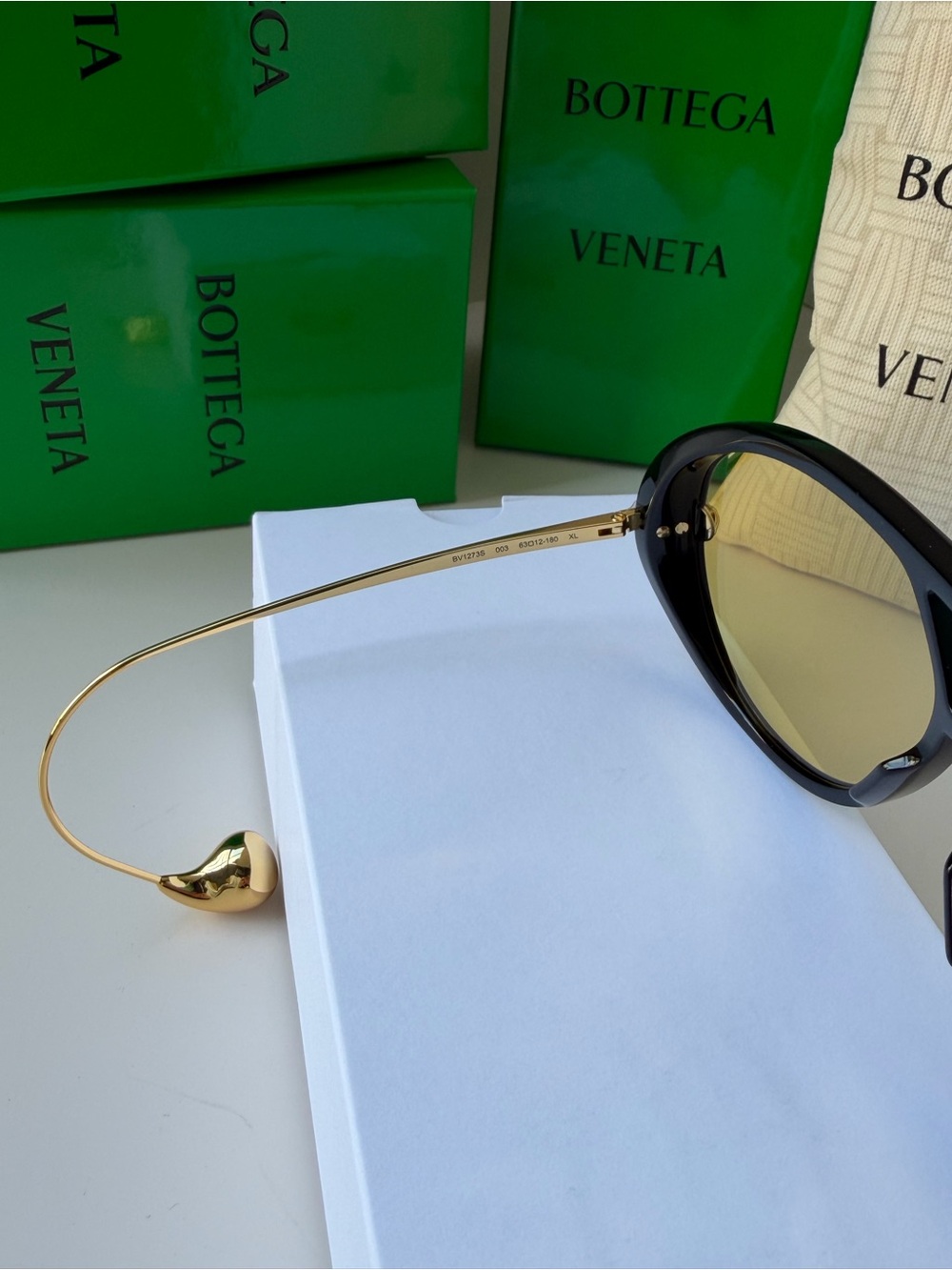 BOTTEGA VENETA BV 1273S 003 Black Gold Yellow Lens Earrings Sunglasses AUTHENTIC - Picture 8 of 12